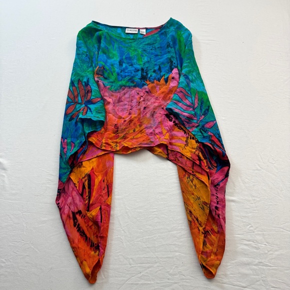 Lightweight Airy Colorful Abstract Poncho Top 100% Silk - Picture 2 of 7